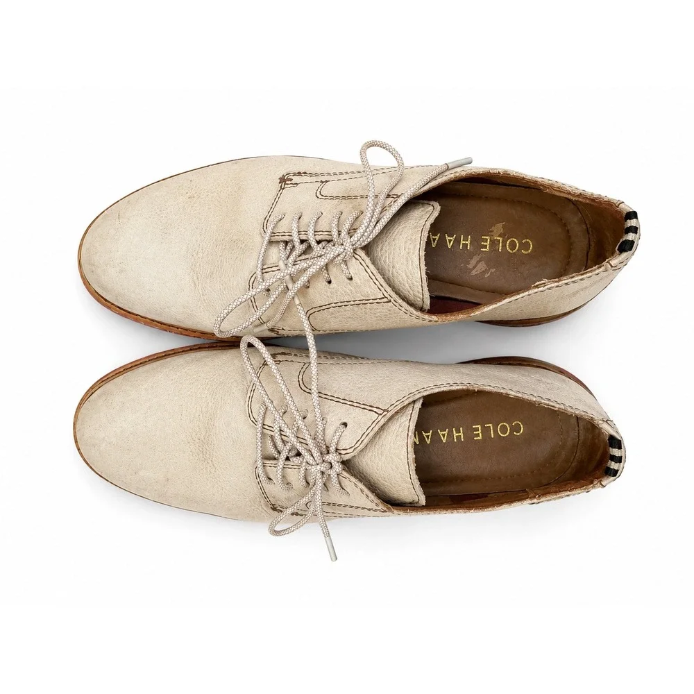 Cole Haan Original Grand Plain Toe‎ Oxford Beige Leather Shoes Men's 7M C30840